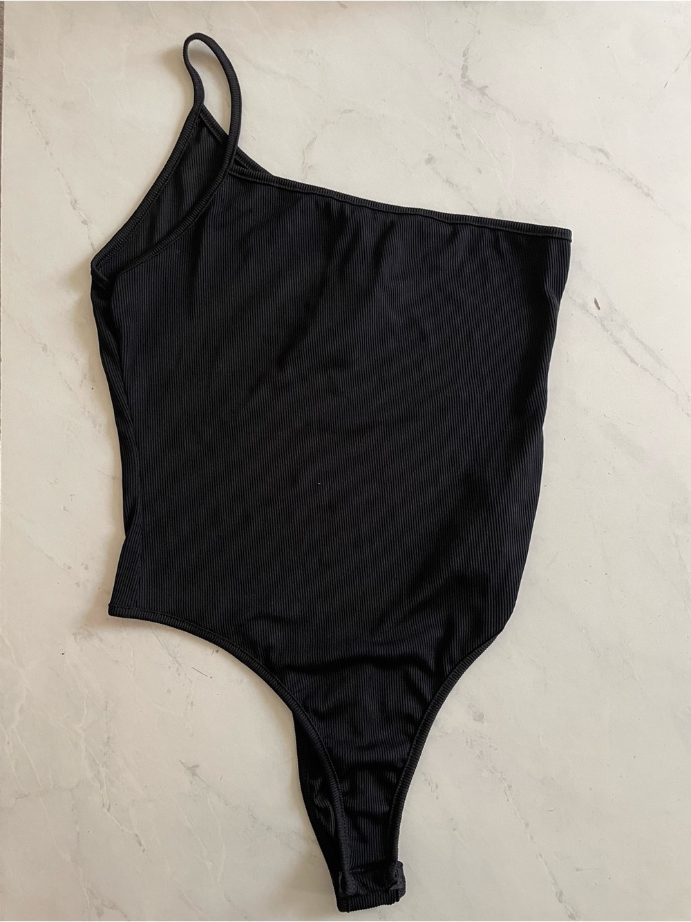 Boohoo Black Ribbed One-Shoulder Bodysuit